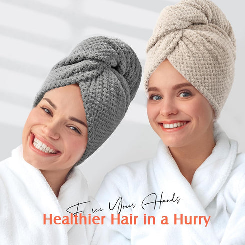 YFONG 2 Pack Microfiber Hair Towel Wrap - Super Absorbent Quick Dry Hair Turban for All Hair Styles, Large Towel