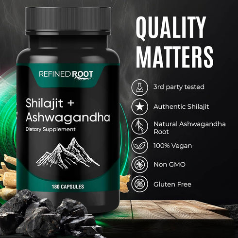 Shilajit Supplement 1000mg & Ashwagandha 500mg (180 Capsules) - Pure Himalayan Organic - Stronger than Resin