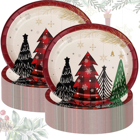 Havawish 100 Pcs Large Christmas Oval Paper Plates 10.8" x 12.6" Christmas Disposable