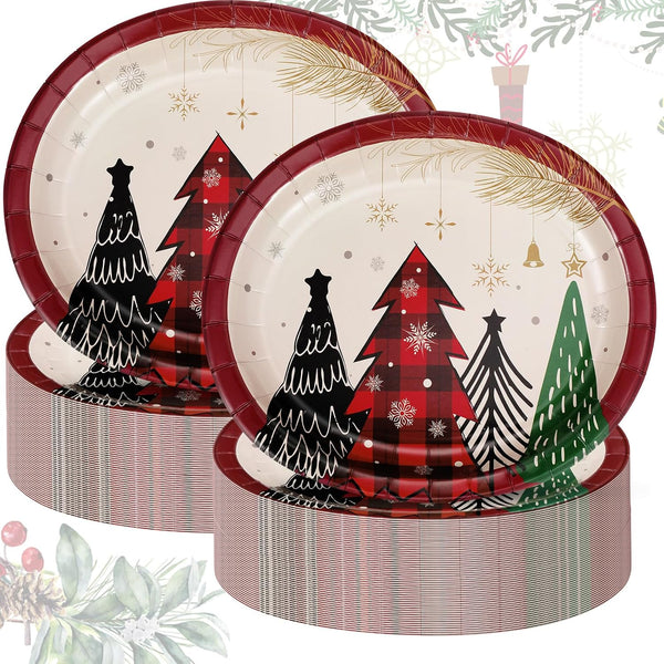 Havawish 100 Pcs Large Christmas Oval Paper Plates 10.8" x 12.6" Christmas Disposable