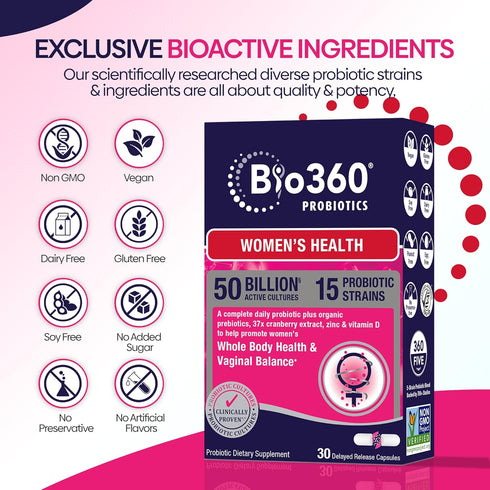 Women's Probiotic Supplement - 50 Billion CFU, 15 Diverse Strains, Organic Prebiotic Fibers, 30CT (2 Pack)
