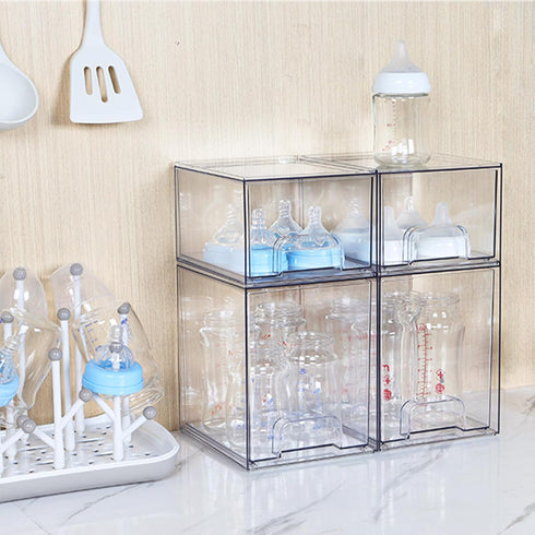 Vtopmart 4 Pack Clear Stackable Storage Drawers - 7.6" H Organizers for Skincare and Bathroom Supplies