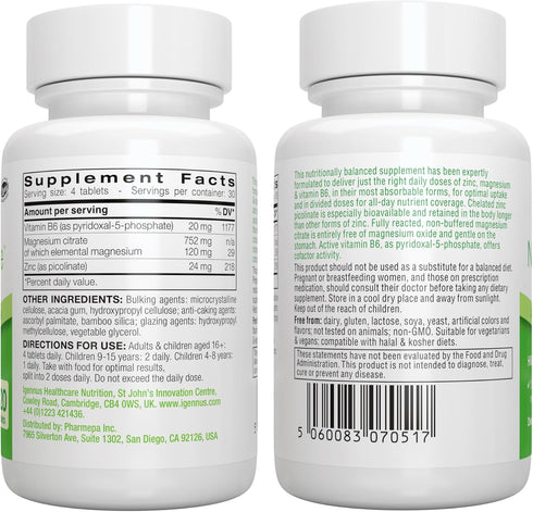 Igennus Neurobalance High Absorption Zinc Magnesium & B6 Complex, Cognitive Support, 120 Tablets