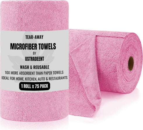 Microfiber Cleaning Cloth Roll - 75 Sheets, Tear Away Towels for Cars, Garage, and Household Cleaning Supplies