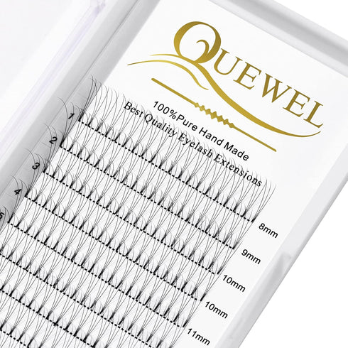 QUEWEL Premade Lash Fans, 3D Eyelash Extensions C/D Curl Pre Made Fans, 3D 0.10C MIX8-15