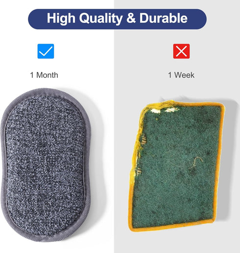 6 Pack Multi-Purpose Kitchen Sponges, Dual-Sided Microfiber Dish Scrubbers, Durable Reusable Cleaning Sponges