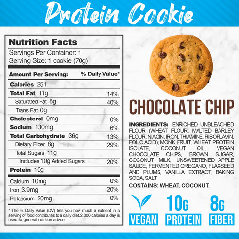 Forzagen Vegan Protein Cookies 12-Pack - Chocolate Chip Flavor, Low Carb Protein Treats, Healthy Snacks, 10g Protein