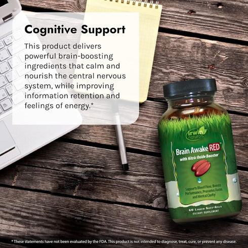Irwin Naturals Brain Awake RED - 60 Liquid Soft-Gels, Pack of 2 - Nitric Oxide Booster for Brain Health & Performance