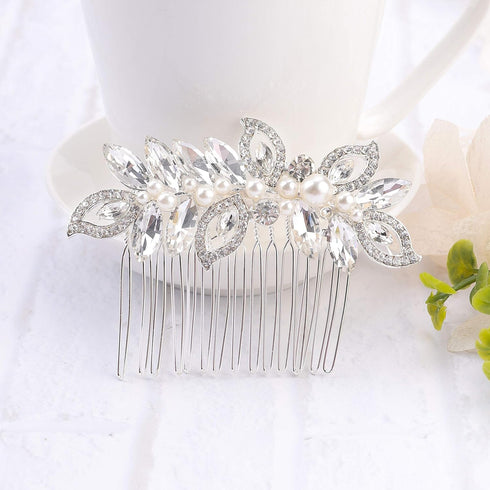 Kercisbeauty Silver Side Combs - Bridal Hair Combs with Crystal Decorative Headpiece for Women Girls Evening Party