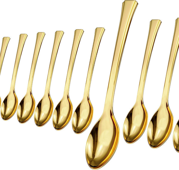 Mini Spoons for Desserts - Bulk Pack of 100 Mini Gold Dessert Spoons, Disposable 4.5 Inch Plastic Appetizer Spoons,