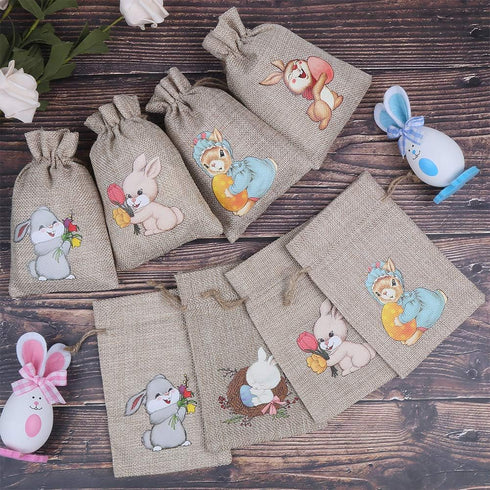 CCINEE 36PCS Easter Burlap Bags with Drawstring, Bunny Jute Goody Bags for Kids Party Favor Supply