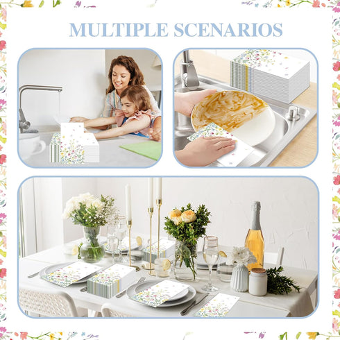 SMUAENSS 100 3-Ply Pcs Floral Paper Napkins Guest Towels disposable Bathroom Napkins - Pastel Floral Cocktail Napkins