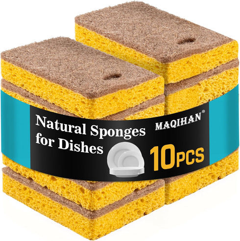 10PCS Natural Sponges for Dishes, Biodegradable Eco Friendly Non-Scratch Kitchen Cleaning Sponges