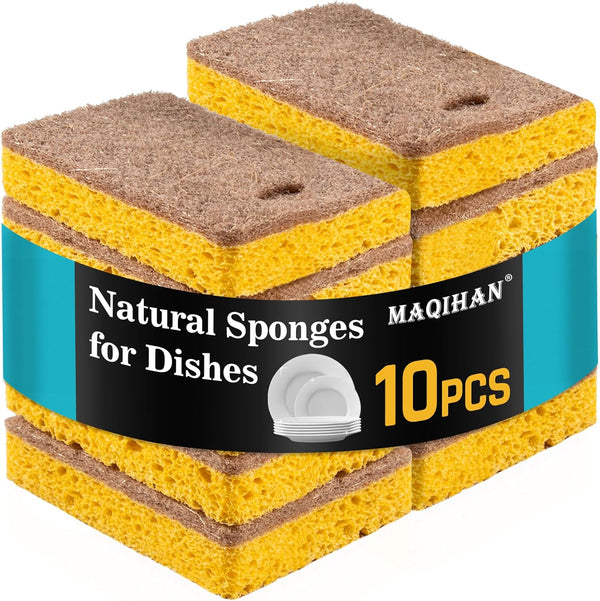 10PCS Natural Sponges for Dishes, Biodegradable Eco Friendly Non-Scratch Kitchen Cleaning Sponges