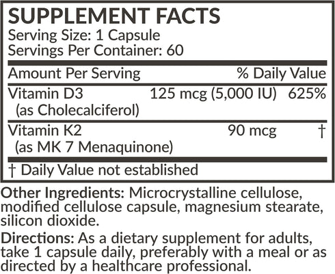 K2 (MK7) D3 5000 D3 90 K2 MK-7, 60 Futurebiotics Vitamin with Supplement - Non-GMO Formula - IU Vitamin & mcg Vitamin