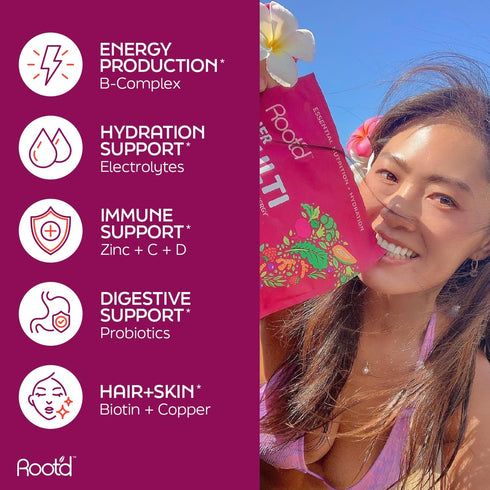 Root'd Multivitamin Powder for Women - 25 Vitamins & Minerals with 3X Electrolytes, 9 Organic Superfoods, Probiotics &