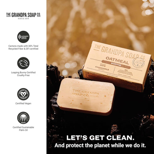 The Grandpa Soap Company Oatmeal Bar Soap with Organic Oats + Chamomile Extract, Vegan, 4.25 Oz, 3 Pack