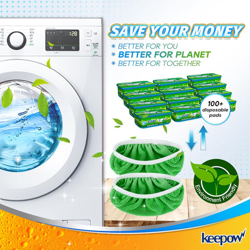 KEEPOW Reusable Microfiber Mop Pads for Swiffer Sweeper Mop, 2 Pack Washable Wet Pad Refills for Hardwood Floor