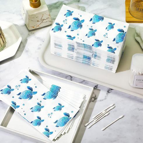 Yisong 100 Summer Pcs Turtle Disposable Hand Towels Paper Napkins for Bathroom Guest Decorative Soft Towels Ocean Party