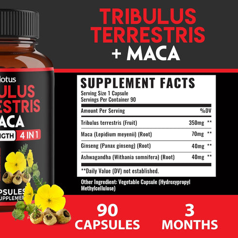 Zolotus Premium Tribulus Terrestris Capsules with Ashwagandha, Panax Ginseng & Maca, 90 Counts for 3 Months