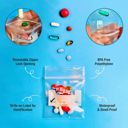 Medicine Pill Organizer with AM/PM Labels - Resealable Portable Disposable Pouches for Travel, 100 Count