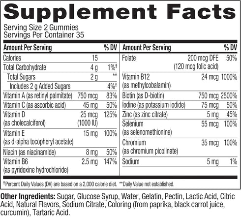 Gummy, Immune 15 35 70 Count Olly Teen Girl Multi Healthy Skin and Support, Essential Vitamins, Biotin, Zinc, Calcium