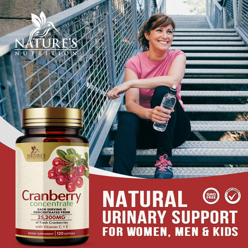 Cranberry Concentrate Extract Supplement with Vitamin C & E, 25,200mg for Urinary Tract Health, 120 Softgels