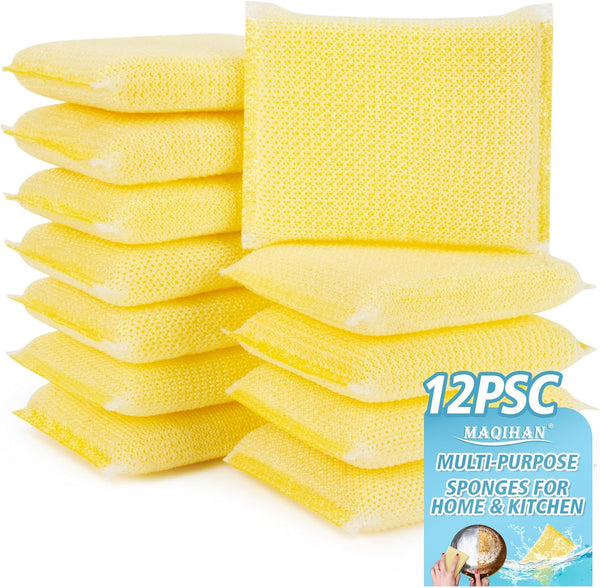 12PCS Scrubbing Sponges, Scrubbing Pad for Home and Kitchen, Multiple Purpose Cleaning Pad for Stove, Dish, Bowl, Sink