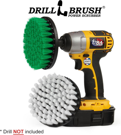 Household Cleaners - Drill Brush Soft White and Medium Green Combo Kit - Cleaning Supplies - Glass Cleaner - Scrub