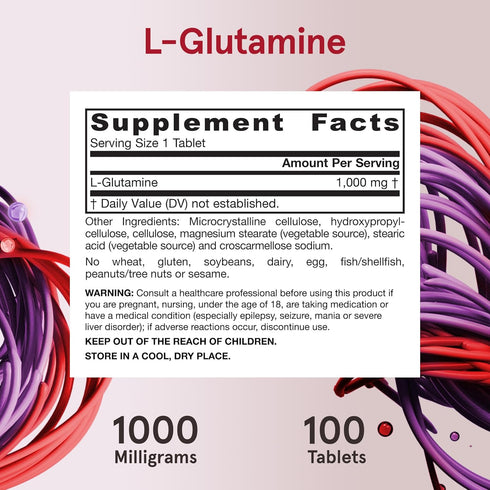 Jarrow Formulas L-Glutamine 1000 mg - Amino Acid Supplement for Muscle Tissue, Immune Support & Metabolism - 100