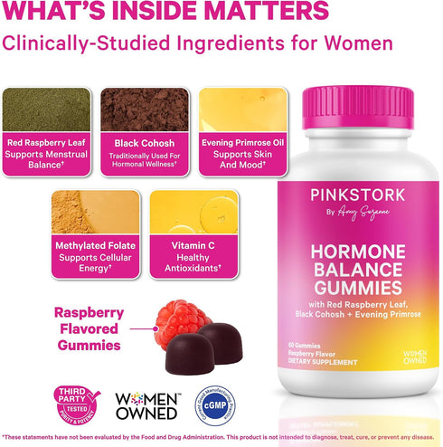 Gummies 60 Gummies Pink Stork Hormone Balance for Women PMS, Menopause & Estrogen Support Mood, Bloating, Hot Flashes
