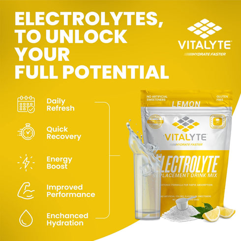 Vitalyte Electrolyte Powder Drink Mix, Isotonic Hydration Mix, Gluten Free, Pack of 1, 35 oz, Lemon Flavor