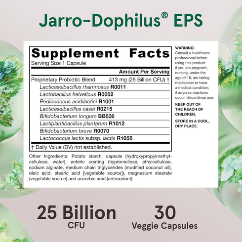 Jarrow Formulas Jarro-Dophilus EPS Probiotics, 25 Billion CFU, 30 Veggie Capsules for Gut Restore & Immune Support