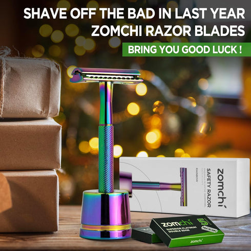 Safety Razor for Women - 5 Blades with Delicate Box, Free of Plastic (Stand Style Rainbow Razor)