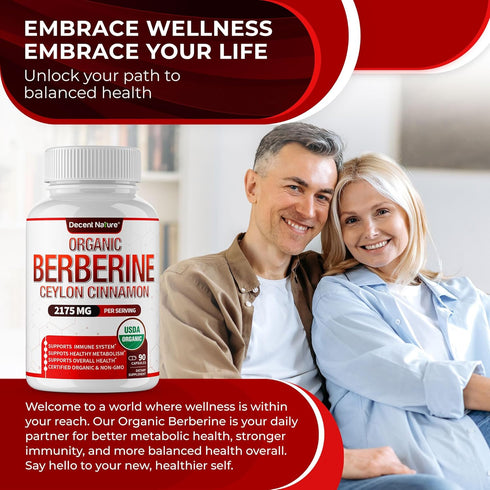 Organic Berberine with Ceylon Cinnamon 2175mg - Premium USDA Organic Supplement, Non-GMO Vegan, 90 Capsules