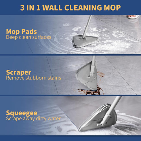 BOOMJOY Wall Cleaner Mop with 82 Inches Long Handle, Baseboard Cleaner Tool Duster with Squeegee & 6 Replacement Pads