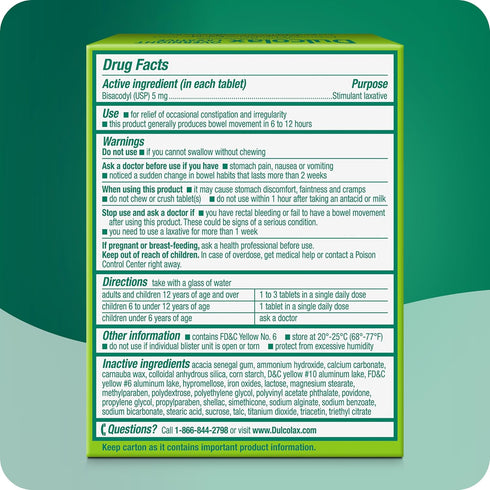 Dulcolax Stimulant Laxative Tablets, 50 Count, Predictable & Effective Constipation Relief, Relieves Straining &