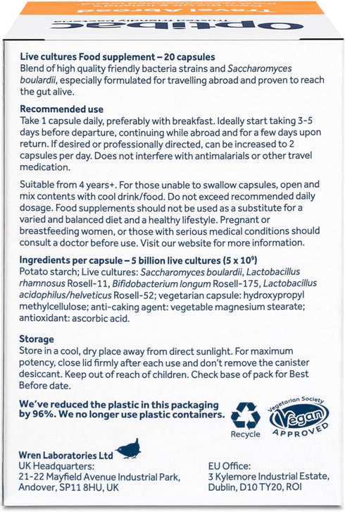 Optibac Probiotics for Travelling Abroad, 20 Vegetarian Capsules, PMP UK