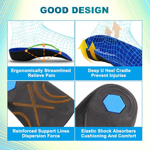 RooRuns 3/4 Length Plantar Fasciitis Support Insole, Ultra Sturdy Arch Support for Women and Men, 330 LBS