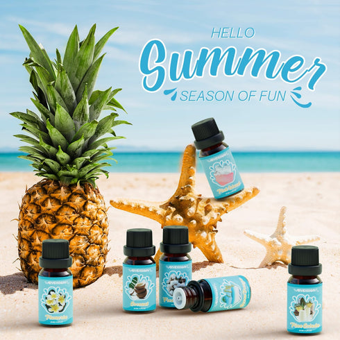 Summer Essential Oils Set, ARVIDSSON Tropical Fragrance Oil for Candle Making, Diffuser Scented Oil - Ocean Breeze, Pina Colada, Fresh Cotton, Pink Island, Plumeria, Coconut