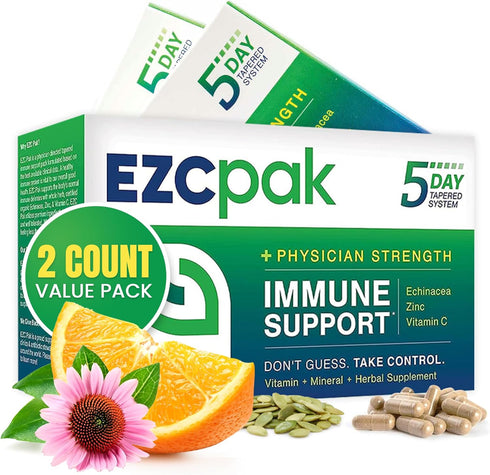 EZC Pak 5-Day Immune Support Booster - Vitamin Supplement with Echinacea, Zinc, Vitamin C, Pack of 2