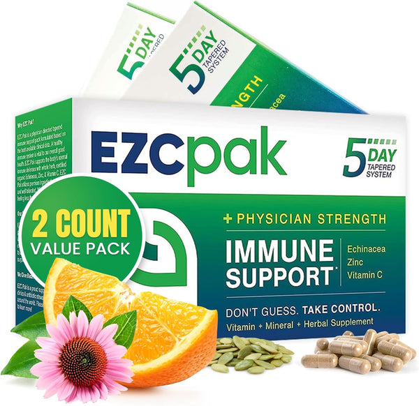 EZC Pak 5-Day Immune Support Booster - Vitamin Supplement with Echinacea, Zinc, Vitamin C, Pack of 2
