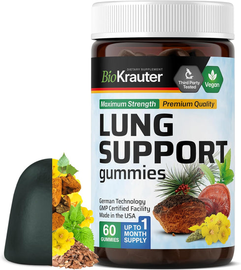 BIO KRAUTER Lung Detox Gummies - 60 Vegan Chews, Lung Cleanse Supplement with Vitamin C & Mullein Leaf Blend for