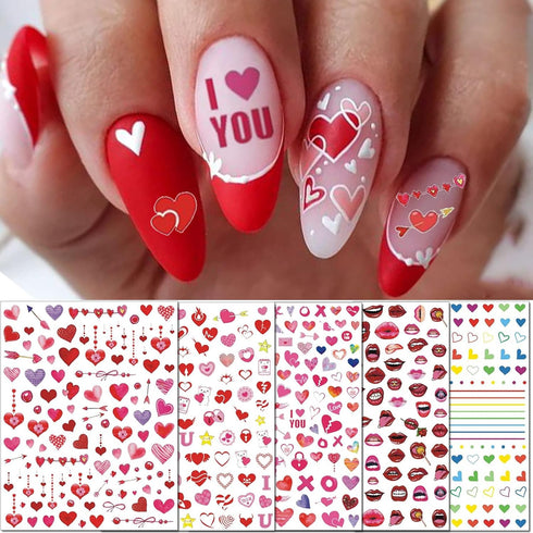 TailaiMei 12 Sheets Valentine's Day Nail Decals Stickers, Self-Adhesive Nail Art Decorations for Kiss Love Hug