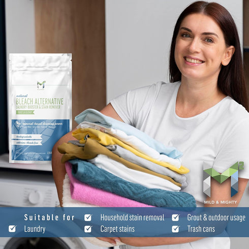M2 mild & mighty 2.5 Bleach Alternative Stain remover Laundry Booster to Brighten Whites, Chlorine Free, Natural