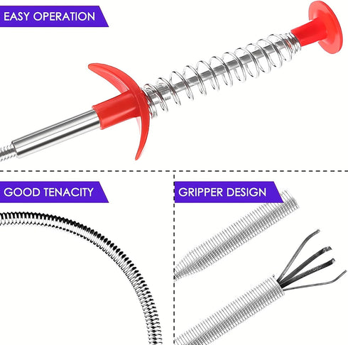 Drain Snake, Clog Remover - Gutter Cleaning Tools for Toilet, Shower, Kitchen, Bathroom, Flexible Grabber Claw Pick Up
