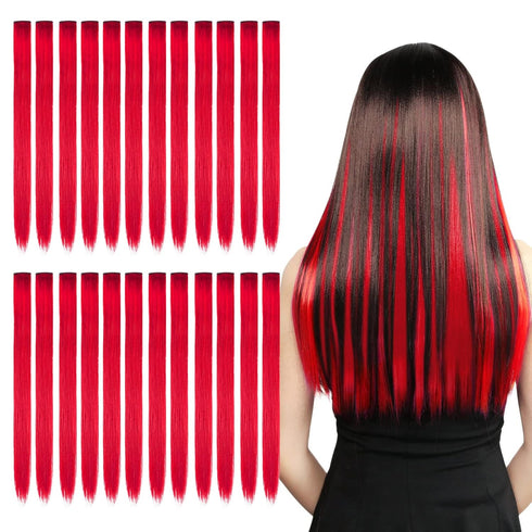 Kyerivs 24PCS Colored Clip in Hair Extensions for Girls - 20Inch Rainbow Straight Synthetic Hairpieces