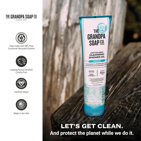 The Grandpa Soap Company Cottonseed Oil Body Wash with Organic Sweet Almond Oils | Vegan & Cruelty Free | 9.5 Fl. Oz.