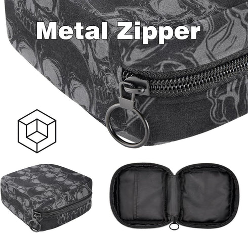 MUOOUM Sanitary Napkin Storage Bag, Cool Skull Pattern Menstrual Cup Pouch, Portable Sanitary Napkin Pads Storage Bags