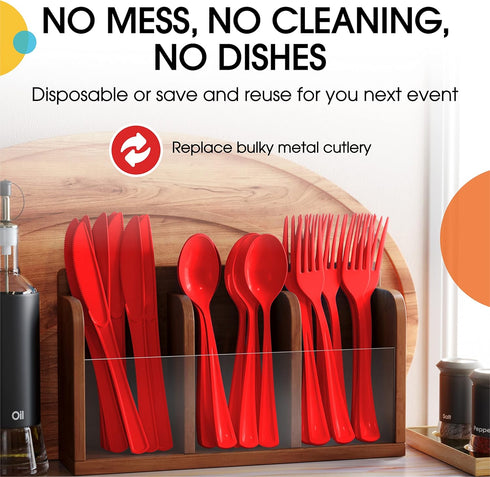 100 Pcs Heavy Duty Red Plastic Disposable Spoons - Red Disposable Cutlery, Flatware, Silverware for Parties, Weddings